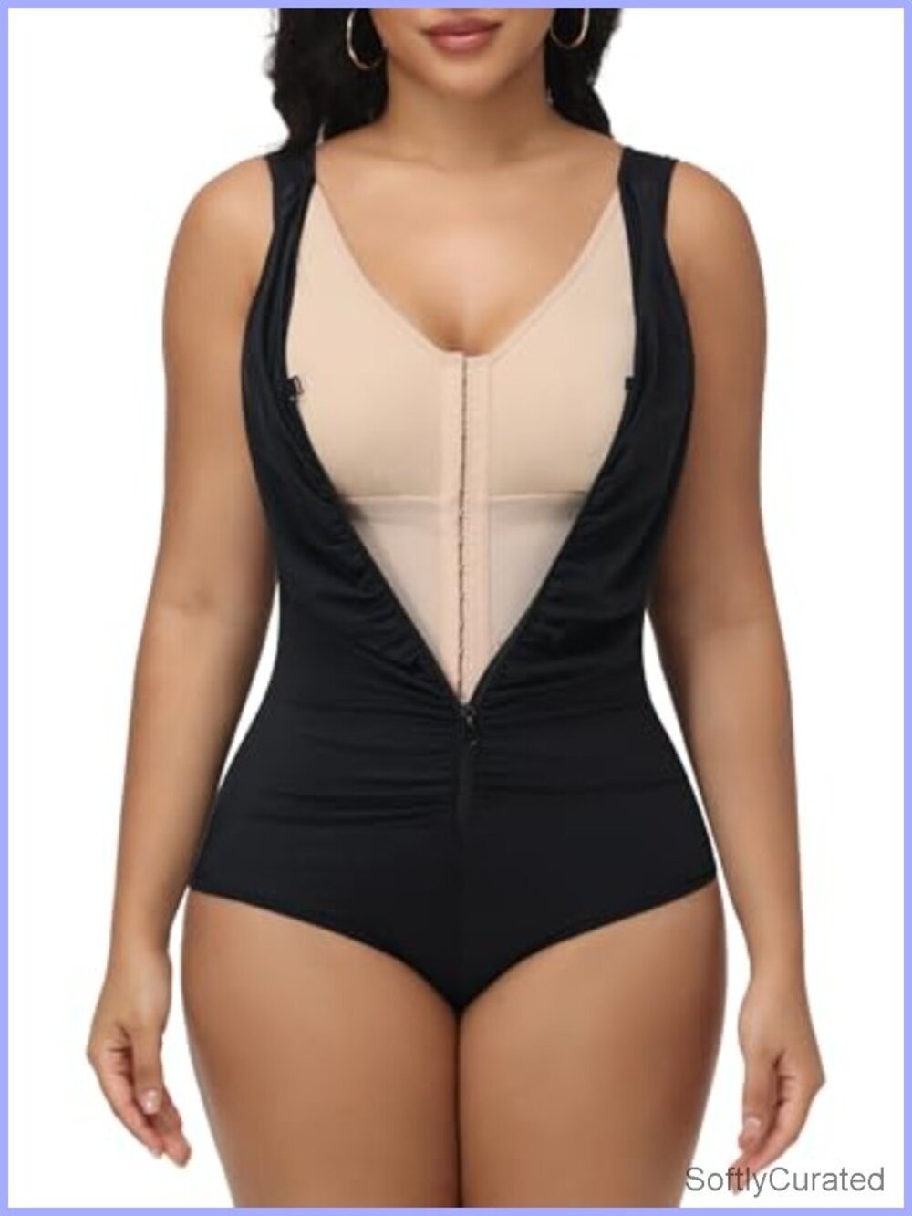 Tummy Control One Piece Swimwear Full Coverage Ruched V Neck Shapewear Bathing